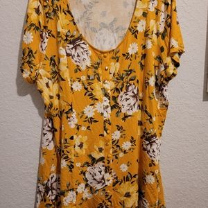 Torrid Yellow Floral Super soft Peplum Blouse